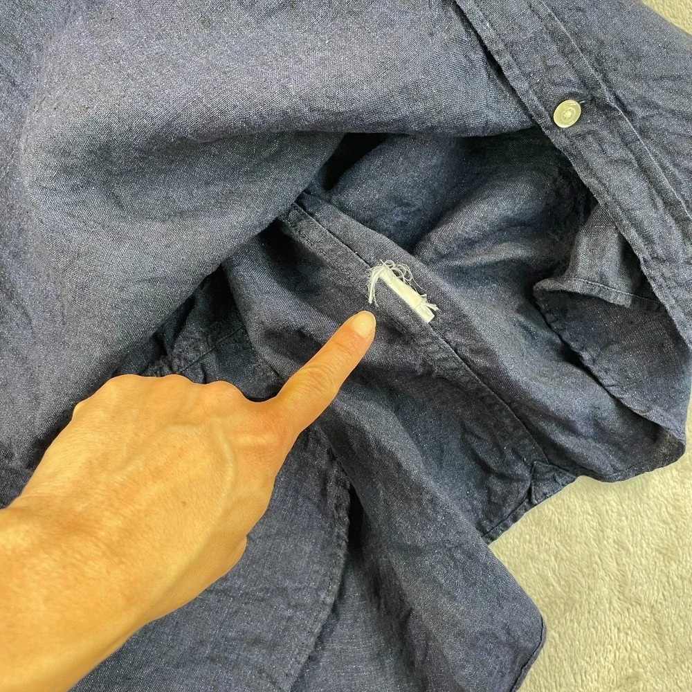 Banana Republic Slim Fit Shirt Men 2XL Blue 100% Linen‎ Short Sleeve Vacation